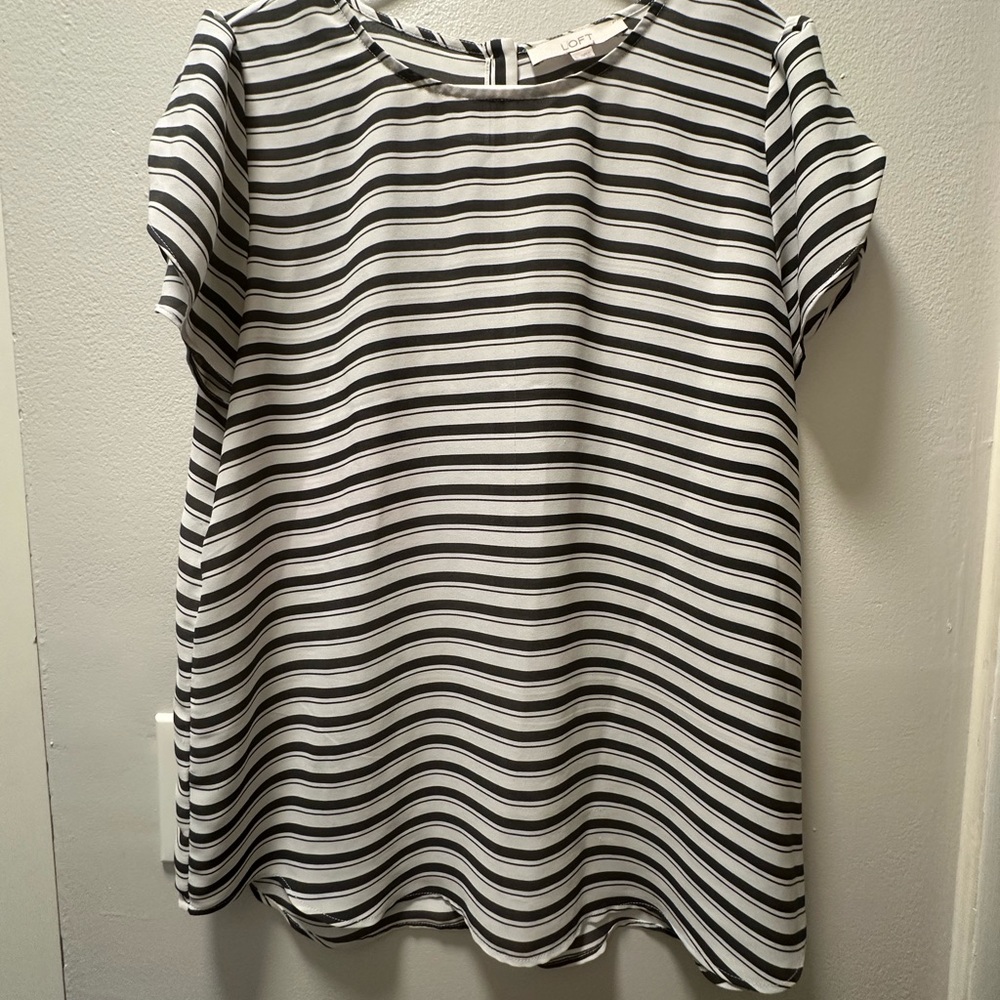 Striped Gray and White Women's Loft Blouse